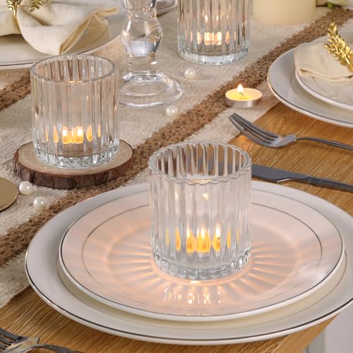 Lanttu Glass Large Votive Candle Holder Set of 8, Tea Lights Candle Holders for Wedding Table Centerpieces, Boho Decor, Home Dinner Birthday Party Decor, Bridal Shower and Holiday Decorations - Image 3