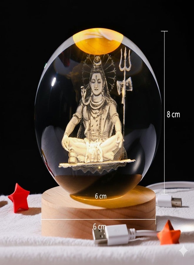 Lilone Crystal Ball USB LED Lamp, 6Cm Diameter, 8Cm Height, 3D Engraved, (Shiva) - Image 2