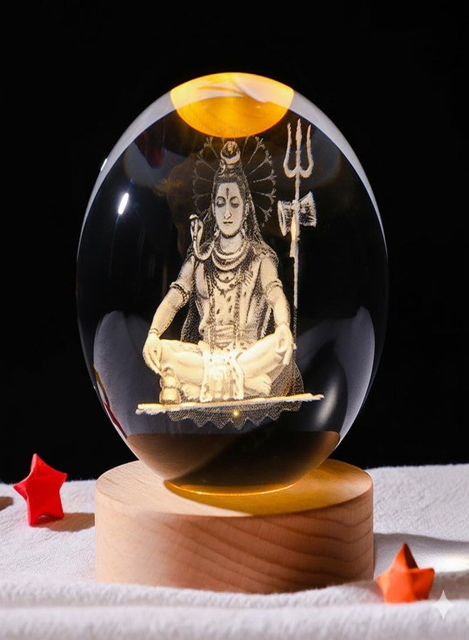 Lilone Crystal Ball USB LED Lamp, 6Cm Diameter, 8Cm Height, 3D Engraved, (Shiva) - Image 1