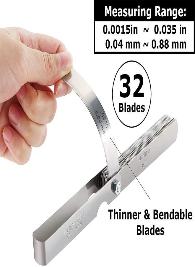 Universal Feeler Gauge Set Stainless Steel Thickness Gauge 32 Blades 0.04-0.88 mm (0.0015-0.035 Inch) Metric/Imperial for Measuring Gap Width and Thickness for Guitar, Spark Plug, Piston Measure  - Image 3