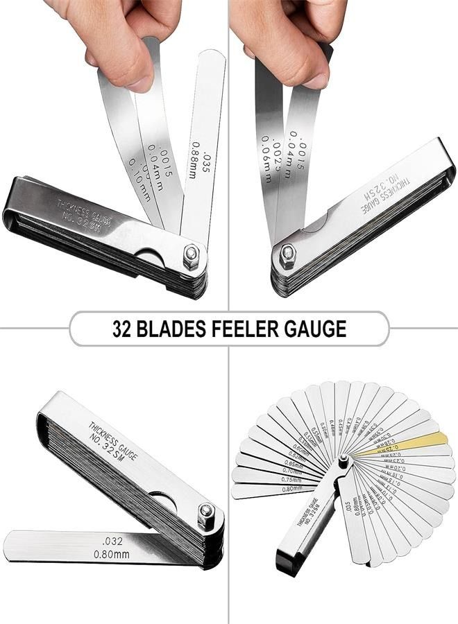 Universal Feeler Gauge Set Stainless Steel Thickness Gauge 32 Blades 0.04-0.88 mm (0.0015-0.035 Inch) Metric/Imperial for Measuring Gap Width and Thickness for Guitar, Spark Plug, Piston Measure  - Image 4