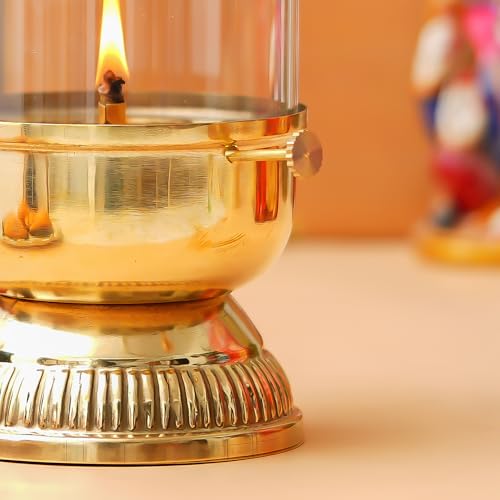 Webelkart Premium Pure Brass Akhand Diya with Adjustable Bati,with Screw Lever for Puja, Akhand Jyot Diya for Diwali Decor Pooja Decor Item 100% Pure Brass (6 Inches) - Image 3