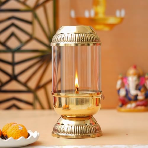 Webelkart Premium Pure Brass Akhand Diya with Adjustable Bati,with Screw Lever for Puja, Akhand Jyot Diya for Diwali Decor Pooja Decor Item 100% Pure Brass (6 Inches) - Image 2