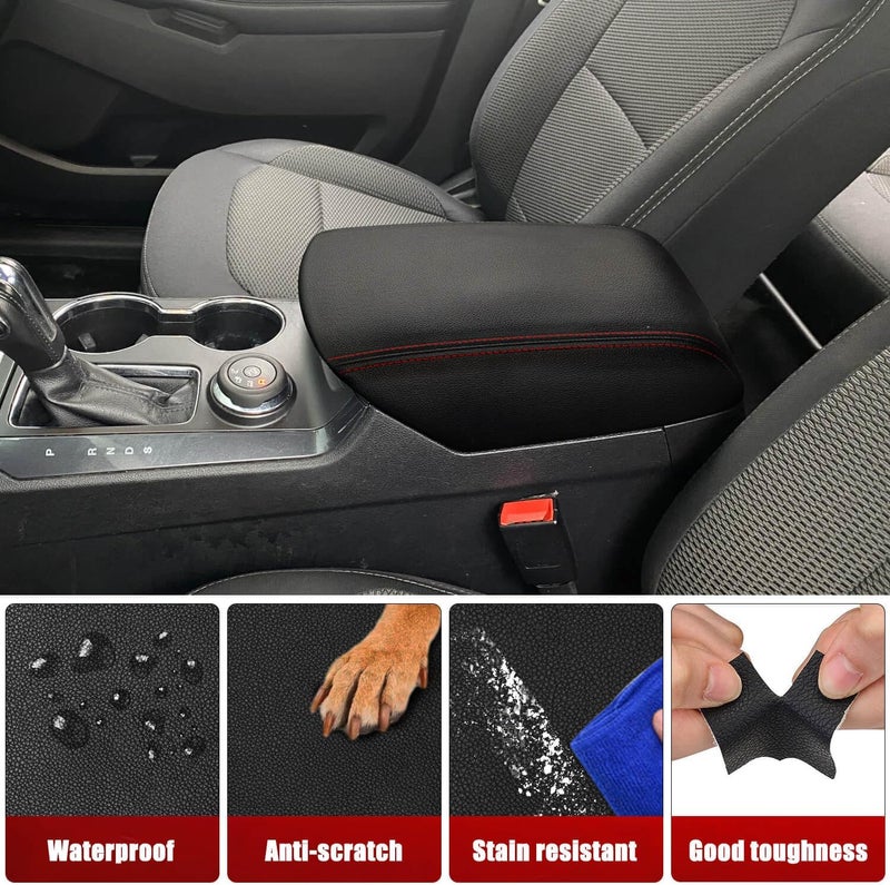 KBH Auto Center Console Armrest Cover for Ford Explorer 2011-2018 - Black with Red Stitch - Image 3