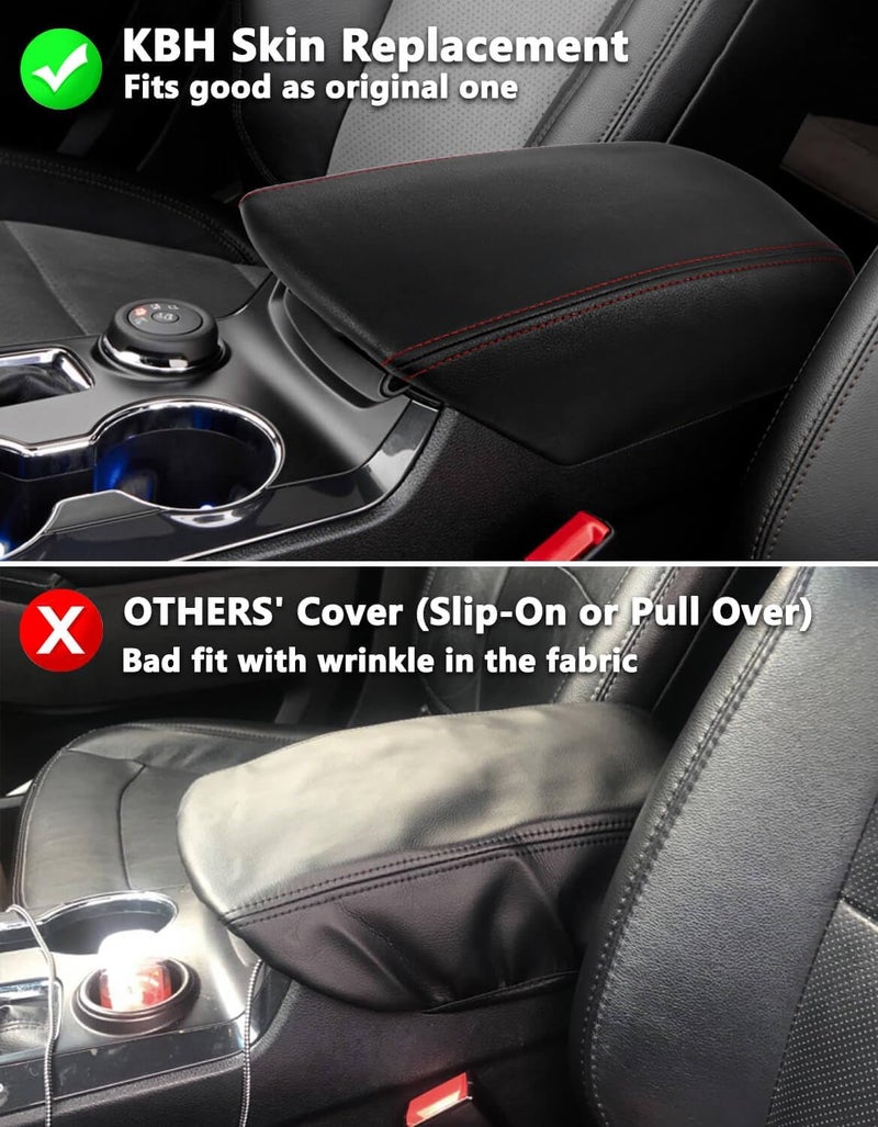 KBH Auto Center Console Armrest Cover for Ford Explorer 2011-2018 - Black with Red Stitch - Image 4