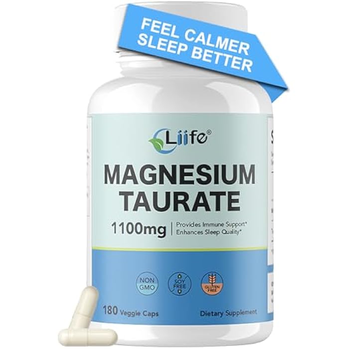 LIIFE Magnesium Taurate 1100mg -180 Vegetarian Capsules-200MG Elemental Magnesium Per Serving - Supports restful Sleep & Helps Maintain Healthy Muscle Function - Image 1