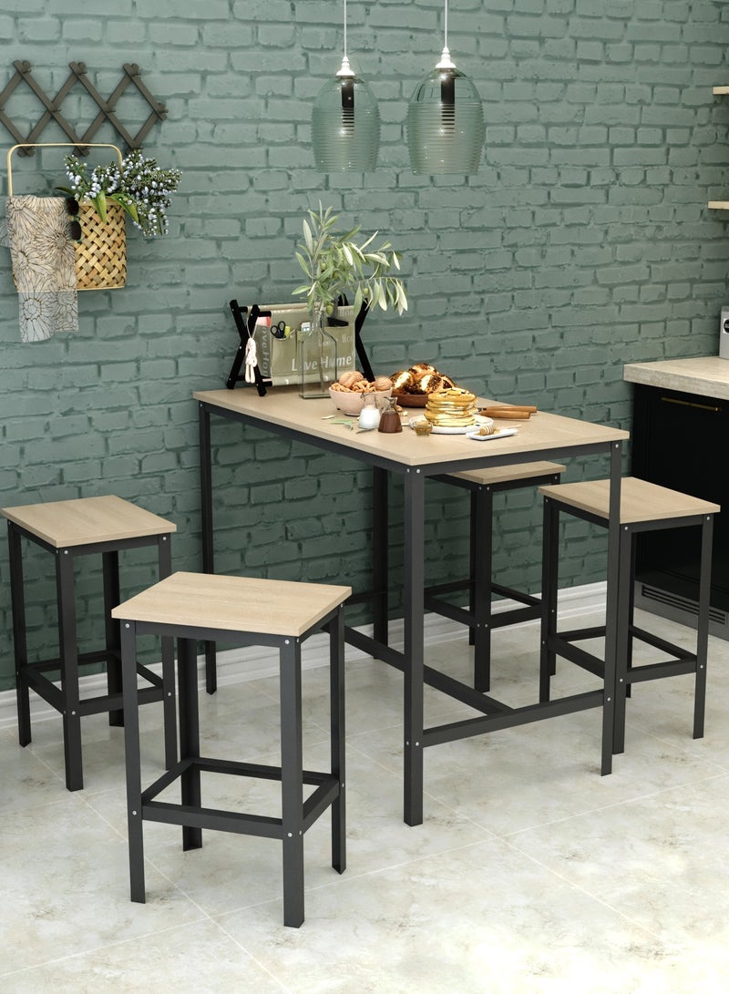 RIGID Bar Stool Chair with Metal Frame and Wooden Top, Rectangle High Barstools Table with Footrest for Bar Lounge Café Office Living Room Home - Image 1