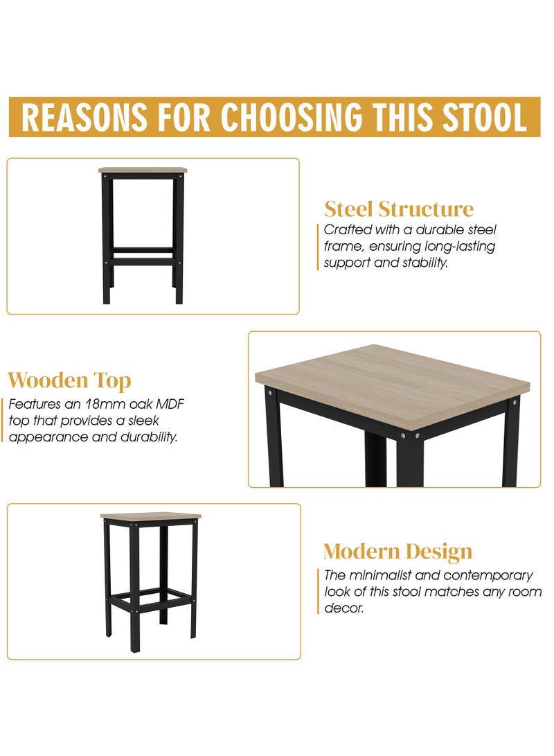 RIGID Bar Stool Chair with Metal Frame and Wooden Top, Rectangle High Barstools Table with Footrest for Bar Lounge Café Office Living Room Home - Image 3