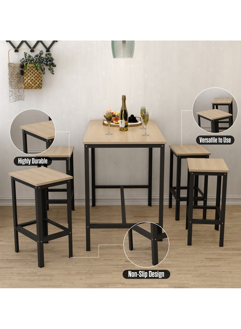 RIGID Bar Stool Chair with Metal Frame and Wooden Top, Rectangle High Barstools Table with Footrest for Bar Lounge Café Office Living Room Home - Image 4