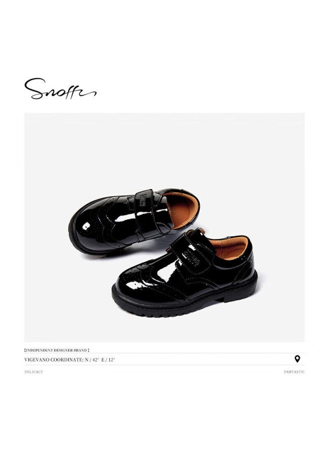 Snoffy Sinafei Boys' Leather Shoes, Spring And Autumn Children's Casual School Shoes, Performance Black Leather Shoes, Big Kids' Soft-soled Shoes, Glossy Black, Size 35 - Image 4