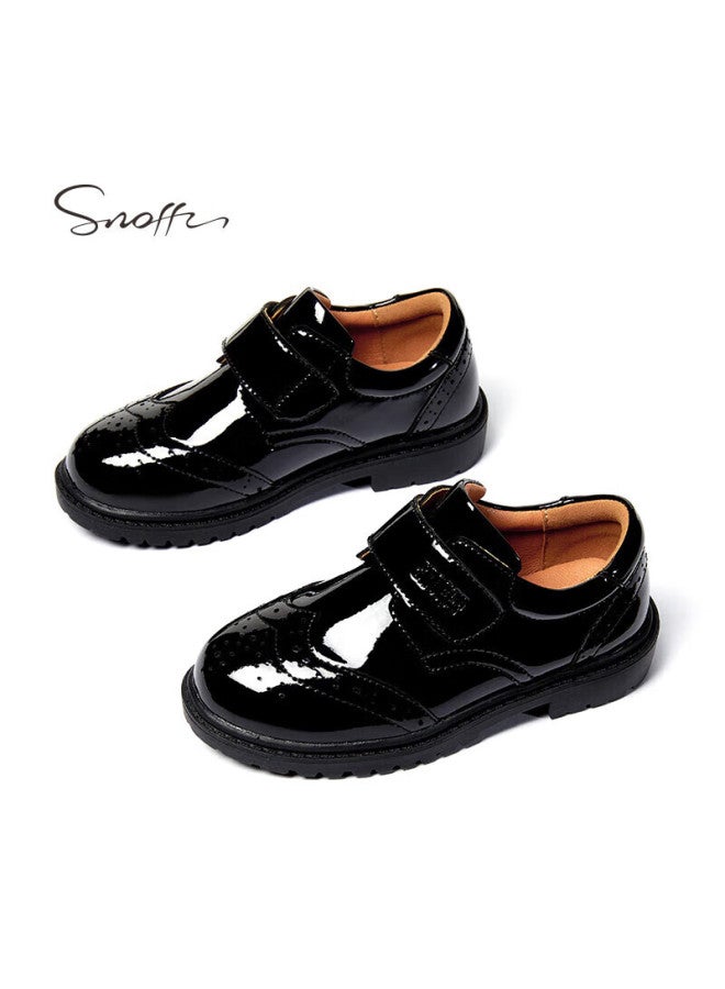 Snoffy Sinafei Boys' Leather Shoes, Spring And Autumn Children's Casual School Shoes, Performance Black Leather Shoes, Big Kids' Soft-soled Shoes, Glossy Black, Size 35 - Image 5