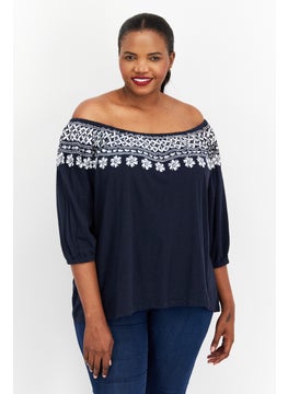 Women Plus Size Off-Shoulder Neckline Short Sleeves Embroidered  Blouse, Navy - pzsku/Z4A58363D17DEFFEC4593Z/45/_/1727187766/cc99fbf9-19b8-4e39-9c39-8cb86f0bc9c5