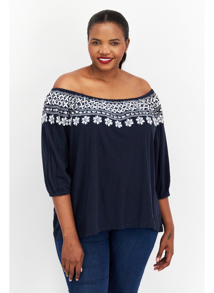 Women Plus Size Off-Shoulder Neckline Short Sleeves Embroidered  Blouse, Navy - pzsku/Z4A58363D17DEFFEC4593Z/45/_/1727187766/cc99fbf9-19b8-4e39-9c39-8cb86f0bc9c5