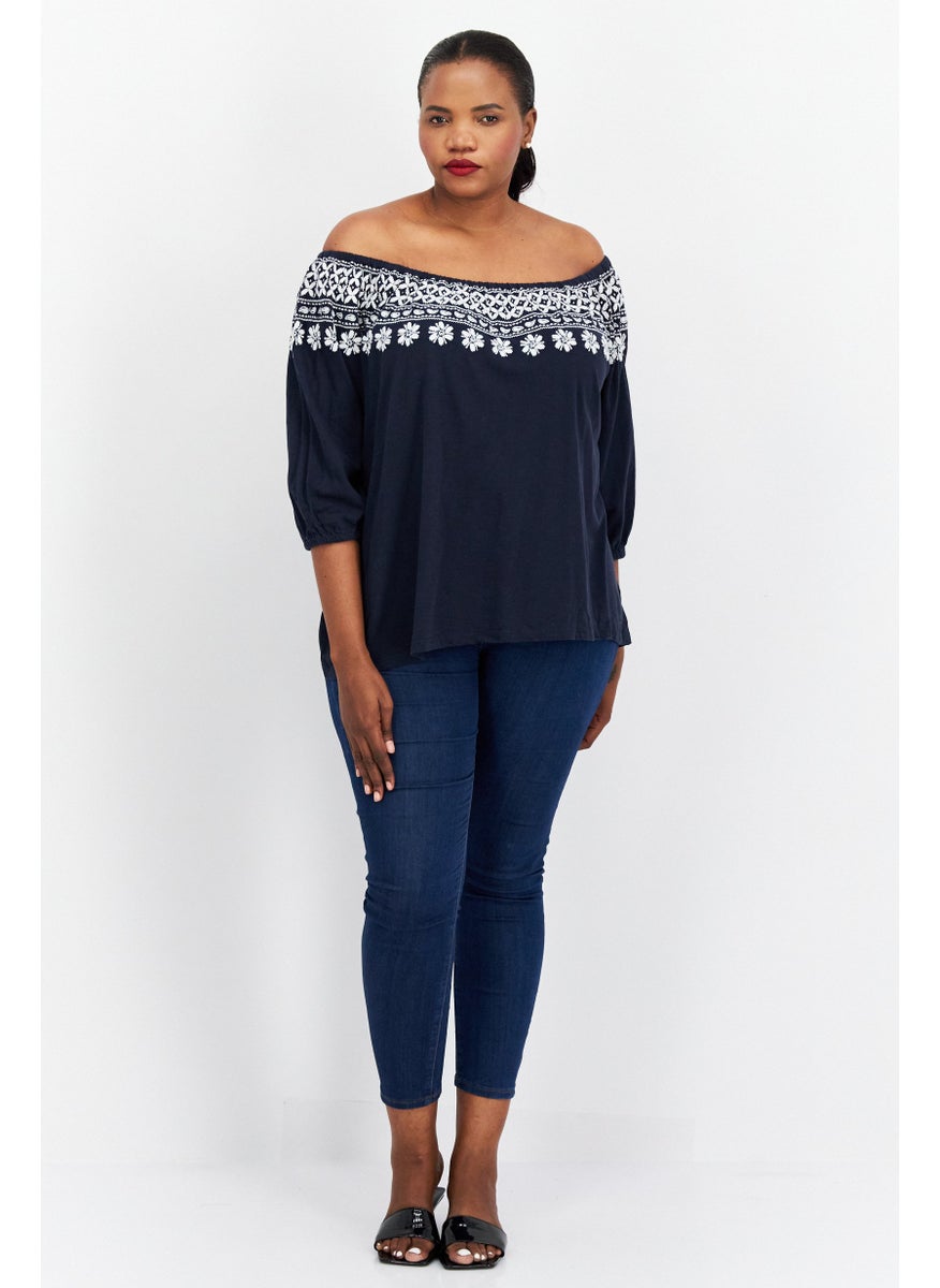 Women Plus Size Off-Shoulder Neckline Short Sleeves Embroidered  Blouse, Navy - pzsku/Z4A58363D17DEFFEC4593Z/45/_/1728336188/255e4b79-453d-4830-a837-86b05eff2aab