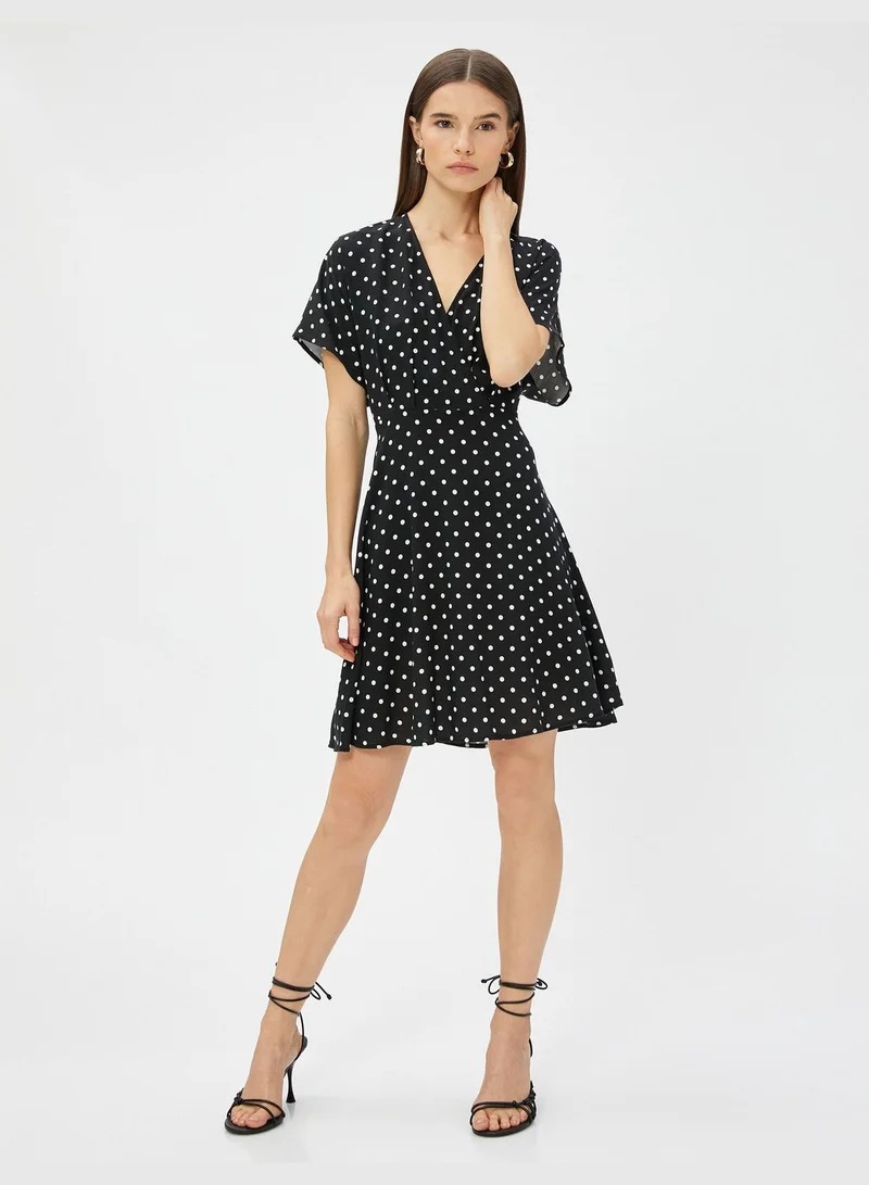 KOTON Polka Dotted Wrapped Short Sleeve Mini Dress Ecovero®Viscose