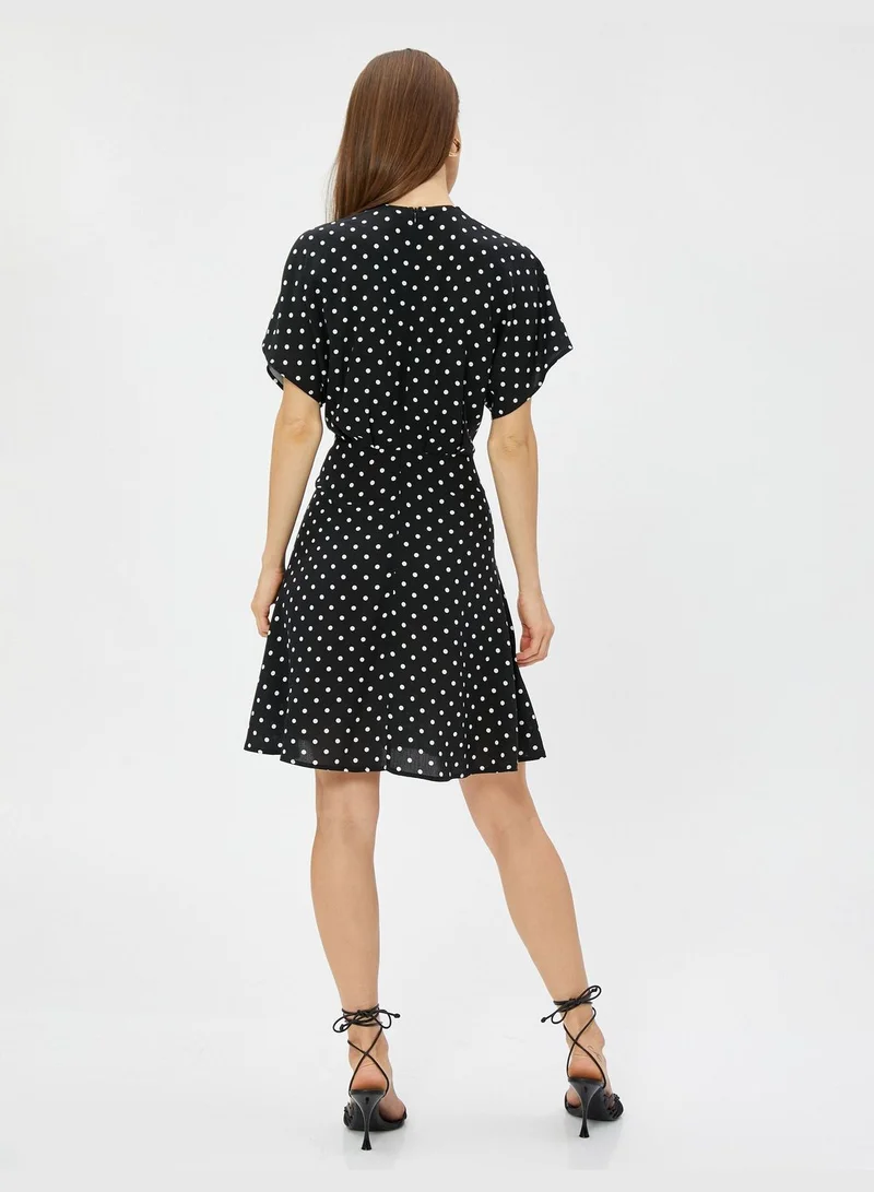 KOTON Polka Dotted Wrapped Short Sleeve Mini Dress Ecovero®Viscose