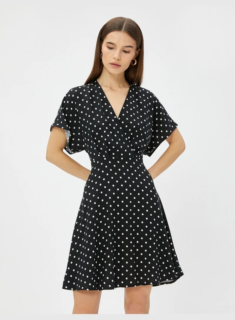 KOTON Polka Dotted Wrapped Short Sleeve Mini Dress Ecovero®Viscose