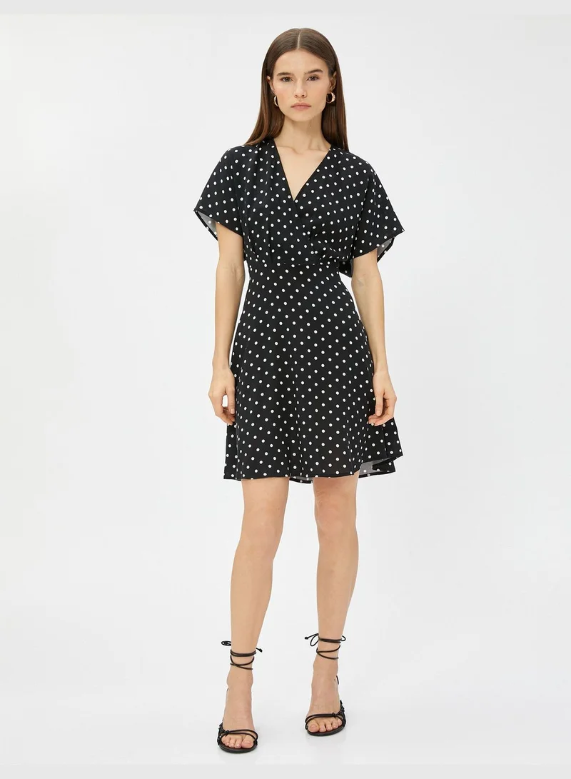 KOTON Polka Dotted Wrapped Short Sleeve Mini Dress Ecovero®Viscose
