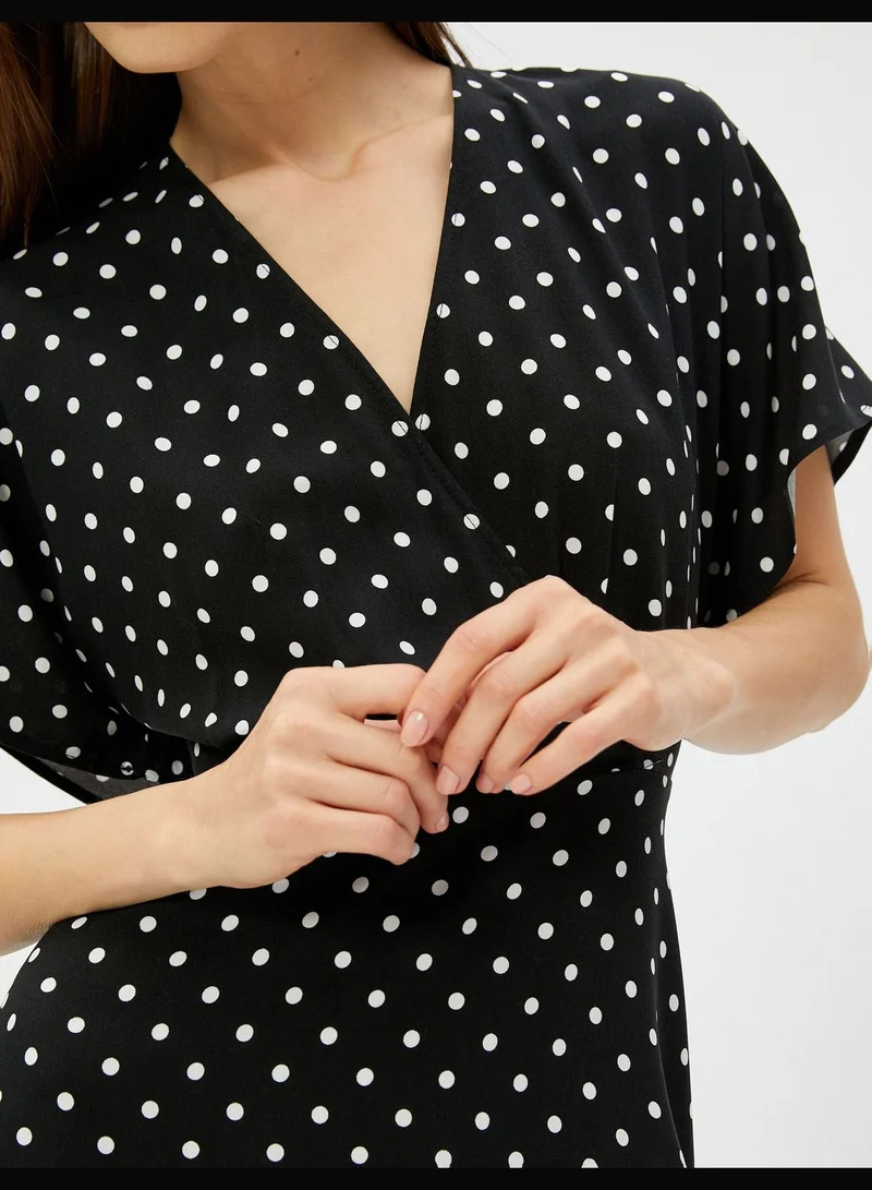 KOTON Polka Dotted Wrapped Short Sleeve Mini Dress Ecovero®Viscose