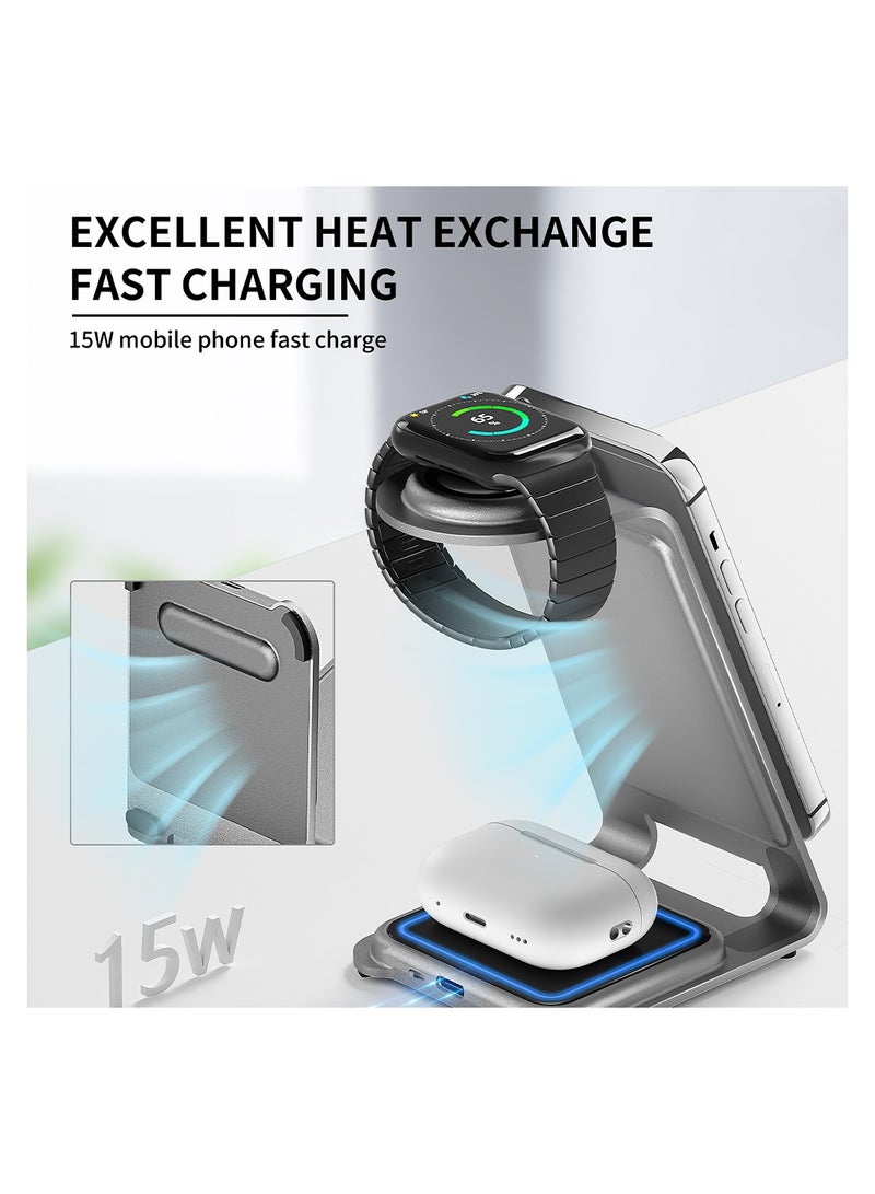 Energizer WCP302 3-In-1 Wireless Charging Stand, Universal Compatibility, Fast Charging, 15W Max, Minimal Heat Silver - Image 3
