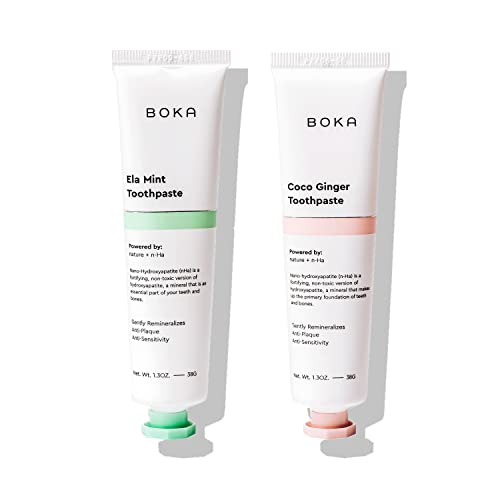 BOKA Boka Fluoride Free Travel Size Toothpaste Nano Hydroxyapatite Helps Remineralize Appropriate for Sensitive Teeth Whitening for Adult Kids Oral Care Ela Mint Flavor Coco Ginger 13 Fl Oz 2Pk