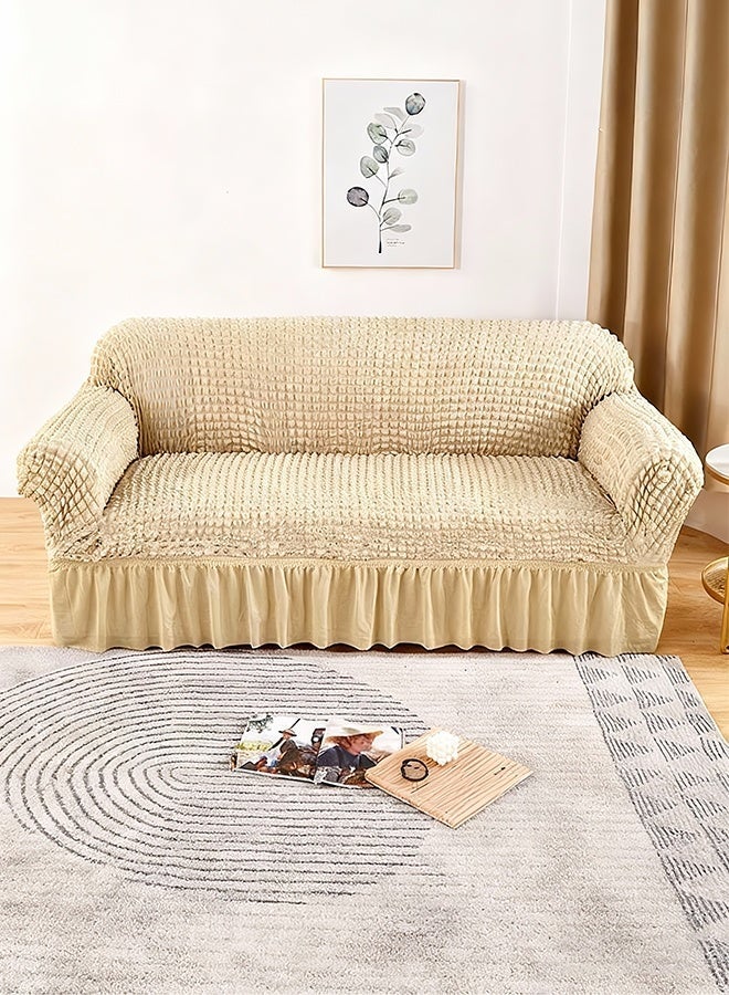 جو توي غطاء أريكة مكون من 4 قطع مع تنورة أغطية أريكة مقطعية  غطاء أريكة كرسي بذراعين على الطراز الأوروبي غطاء أريكة قابل للغسل قابل للتمدد ومضاد للتجعد ومضاد للانزلاق ومناسب للأثاث العالمي باللون البيج - Image 3