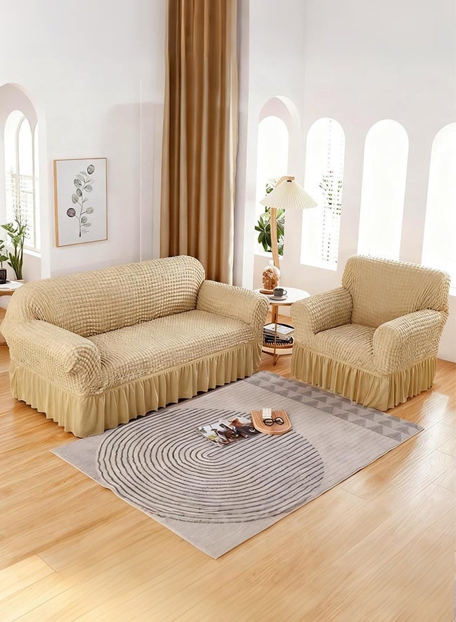 جو توي غطاء أريكة مكون من 4 قطع مع تنورة أغطية أريكة مقطعية  غطاء أريكة كرسي بذراعين على الطراز الأوروبي غطاء أريكة قابل للغسل قابل للتمدد ومضاد للتجعد ومضاد للانزلاق ومناسب للأثاث العالمي باللون البيج - Image 2