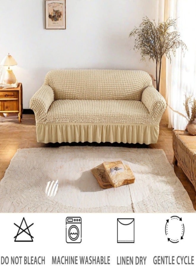 جو توي غطاء أريكة مكون من 4 قطع مع تنورة أغطية أريكة مقطعية  غطاء أريكة كرسي بذراعين على الطراز الأوروبي غطاء أريكة قابل للغسل قابل للتمدد ومضاد للتجعد ومضاد للانزلاق ومناسب للأثاث العالمي باللون البيج - Image 5