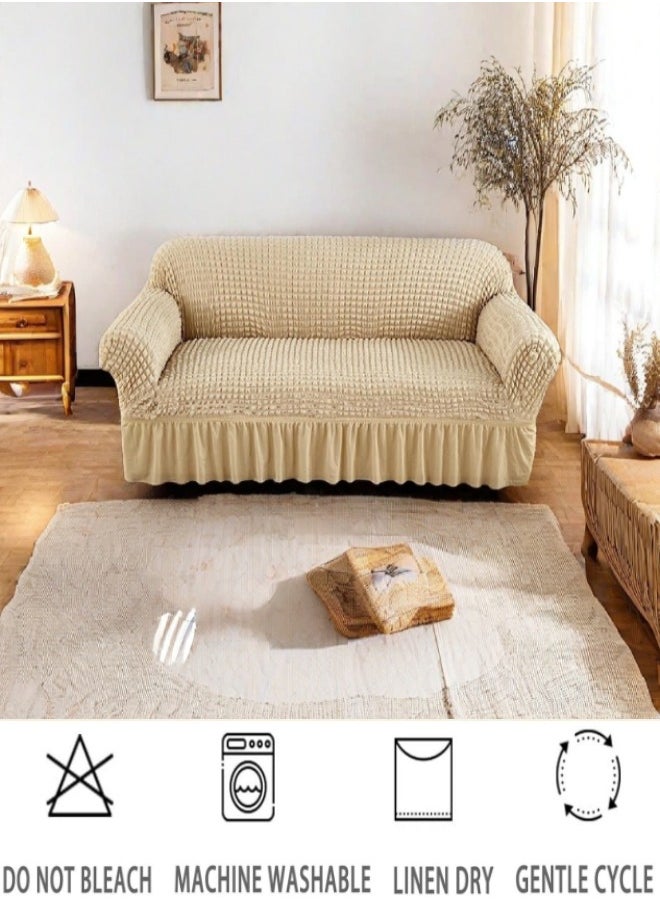 GOOTOY 4 Piece Sofa Cover with Skirt Sectional Couch Covers  European Style Armchair Sofa Cover Washable Super Stretchable Anti-Wrinkle Slip Fit Universal Furniture Protector Beige  - Image 1