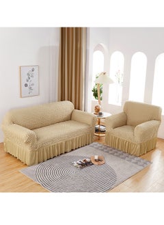 GOOTOY 4 Piece Sofa Cover with Skirt Sectional Couch Covers  European Style Armchair Sofa Cover Washable Super Stretchable Anti-Wrinkle Slip Fit Universal Furniture Protector Beige  - Image 2