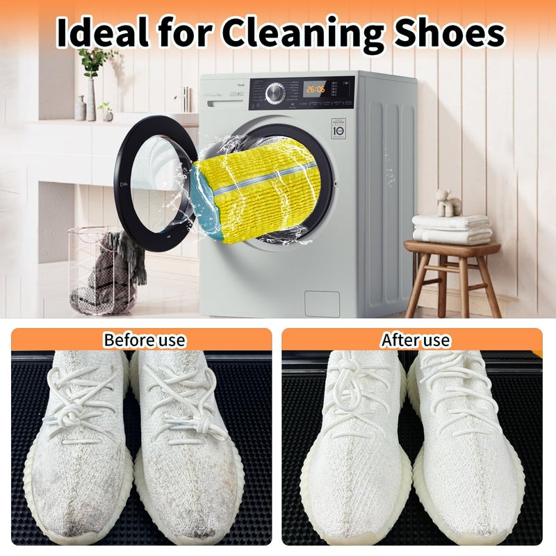 Shoe Washing Machine Bag, 2Pcs Reusable Shoe Cleaning Bag for Washing Machine, Shoe Laundry Bag for Washer, Cleaner bag for Sneakers Tennis Shoes (Yellow 2pcs) - Image 2