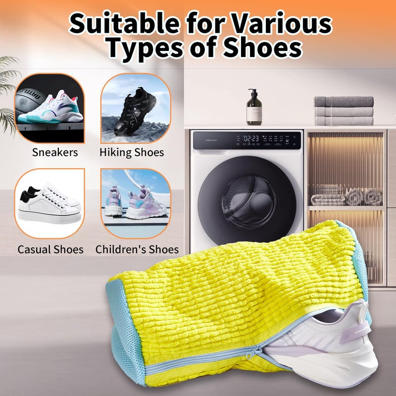 Shoe Washing Machine Bag, 2Pcs Reusable Shoe Cleaning Bag for Washing Machine, Shoe Laundry Bag for Washer, Cleaner bag for Sneakers Tennis Shoes (Yellow 2pcs) - Image 5