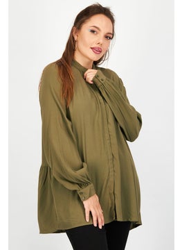 Women Button Down Long Sleeve Top, Olive