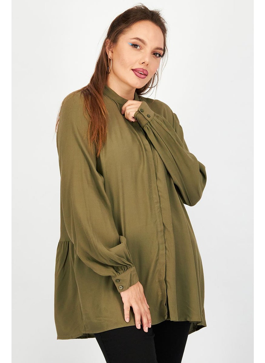 ESPRIT Women Button Down Long Sleeve Top, Olive  - Image 1
