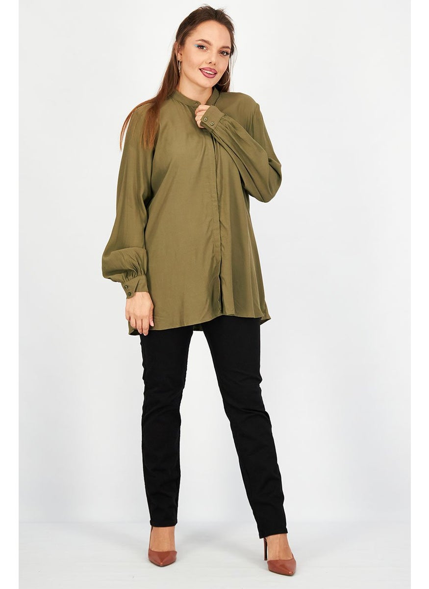 ESPRIT Women Button Down Long Sleeve Top, Olive  - Image 4