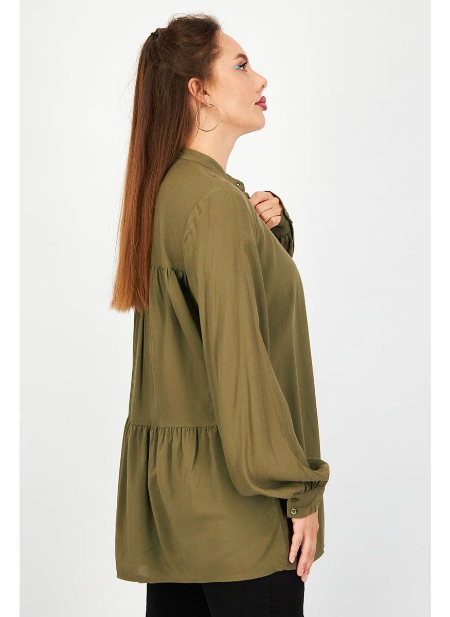 ESPRIT Women Button Down Long Sleeve Top, Olive  - Image 2