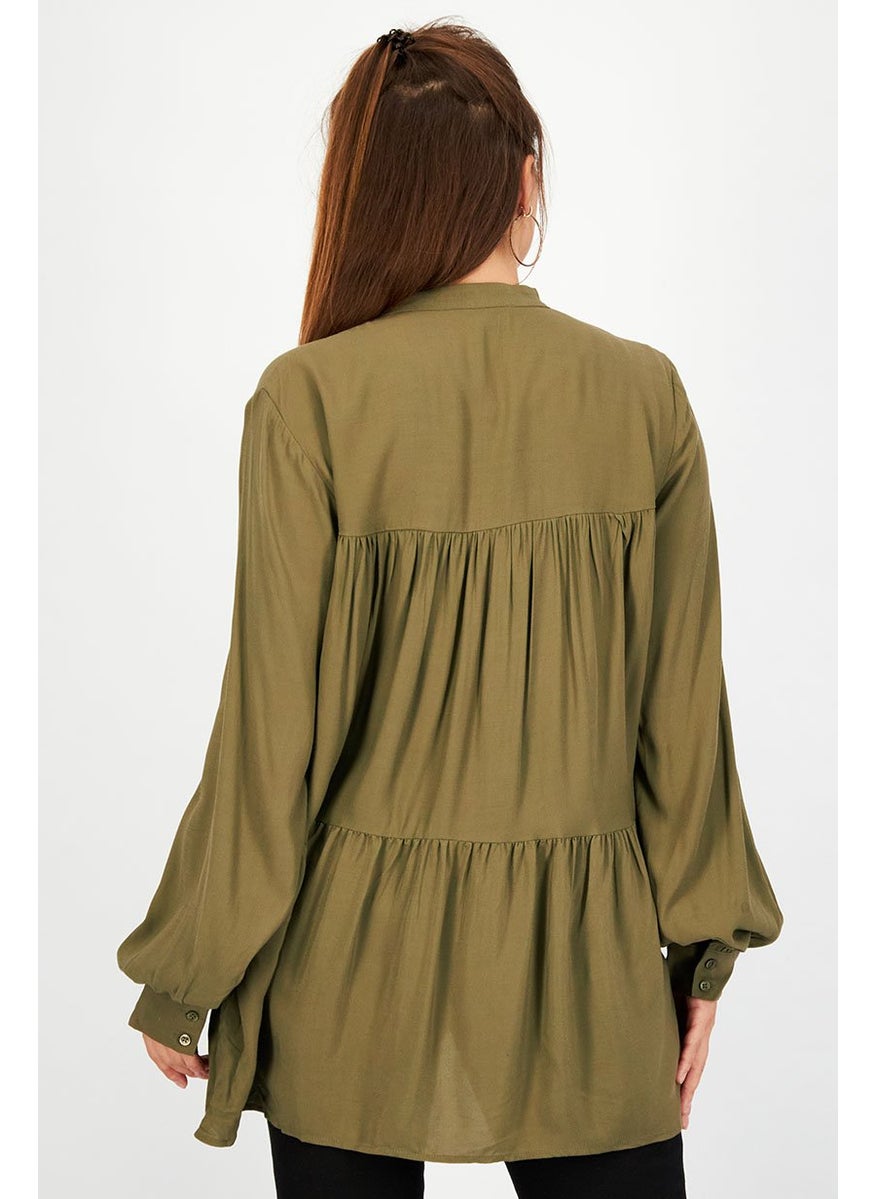 ESPRIT Women Button Down Long Sleeve Top, Olive  - Image 3