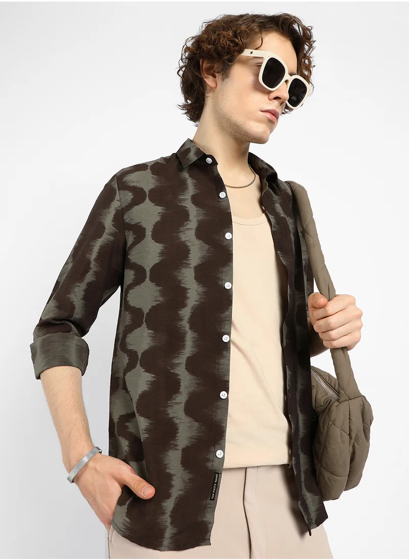كامبوس سوترا Men's Ash Grey & Midnight Black Wave-Ombre Shirt