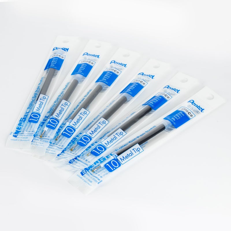 Pentel Refill Ink - for EnerGel Gel Pen, 1.0mm Metal Tip, Bold, Blue Ink, Pack of 6 Refills (LR10-6C) - Image 2