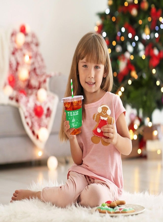 JarThenaAMCS 50 Pcs 12oz Christmas Plastic Cups with Lids and Straws Red Green Team Naughty or Nice Xmas Disposable Party Cups for Beverages Drinks Holiday Party Supplies - Image 4
