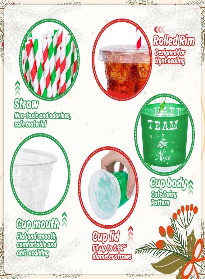 JarThenaAMCS 50 Pcs 12oz Christmas Plastic Cups with Lids and Straws Red Green Team Naughty or Nice Xmas Disposable Party Cups for Beverages Drinks Holiday Party Supplies - Image 3