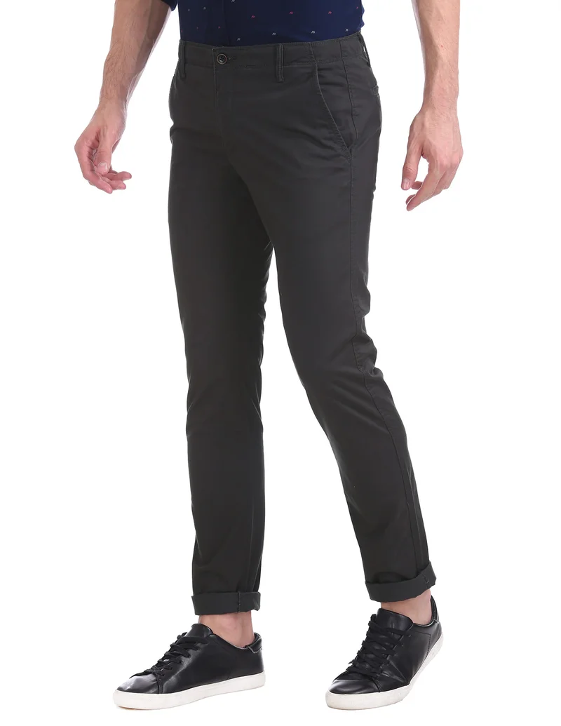 Arrow Dark Grey Slim Fit Flat Front Trousers for Men | Best Price UAE