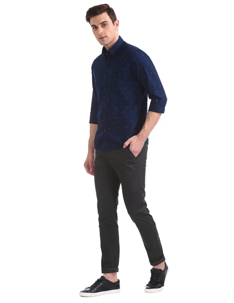 Arrow Dark Grey Slim Fit Flat Front Trousers for Men | Best Price UAE