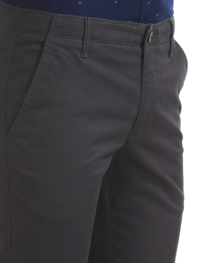 Arrow Dark Grey Slim Fit Flat Front Trousers for Men | Best Price UAE