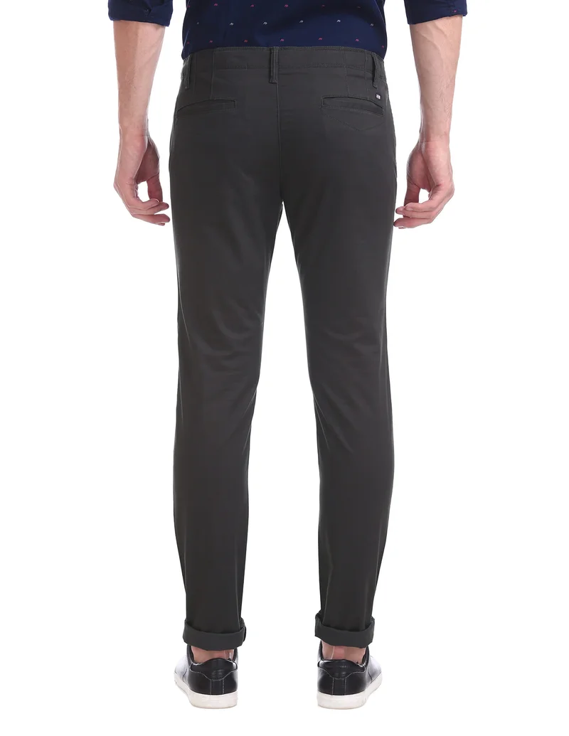 Arrow Dark Grey Slim Fit Flat Front Trousers for Men | Best Price UAE