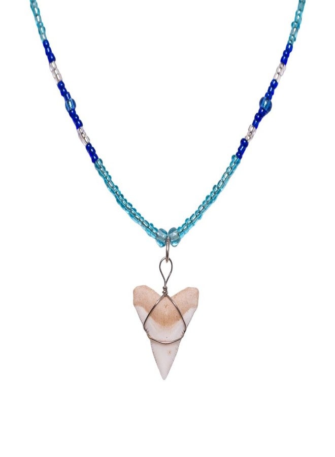 BlueRica Shark Tooth on Blue Seed Beads Necklace (16" 2U) - Image 1