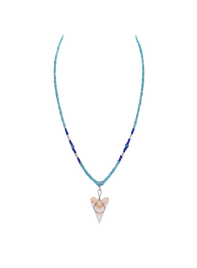 BlueRica Shark Tooth on Blue Seed Beads Necklace (16" 2U) - Image 2