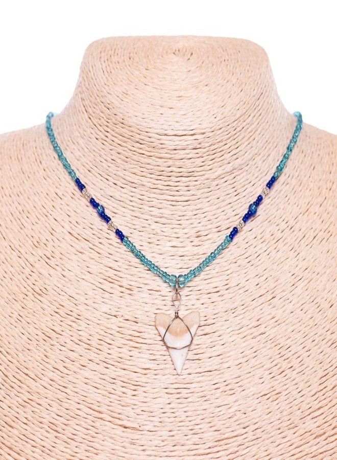 BlueRica Shark Tooth on Blue Seed Beads Necklace (16" 2U) - Image 3