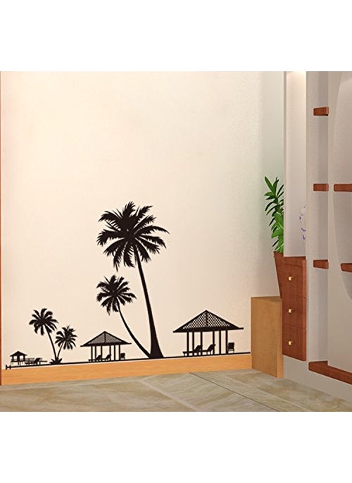 Asmi CollectionsWall Stickers Beach Black Palm Tree Hut JM7154
