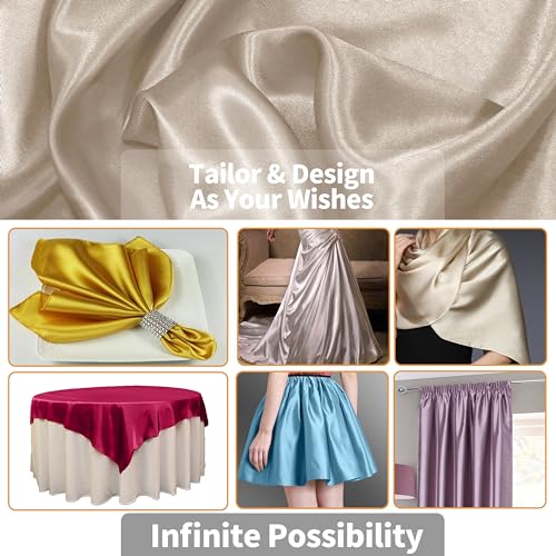 RUDONG M Beige Satin Fabric by The Yard, 1 Yard x 60 Inch Wide Silky Charmeuse Satin Fabric, Soft Satin Fabric for Wedding Decorations, Bridal Dress, Sewing, Accessories, DIY Crafts - Image 4